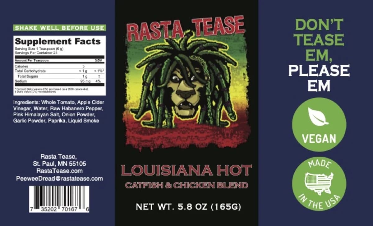 Rasta Tease Louisiana Hot — bottle label